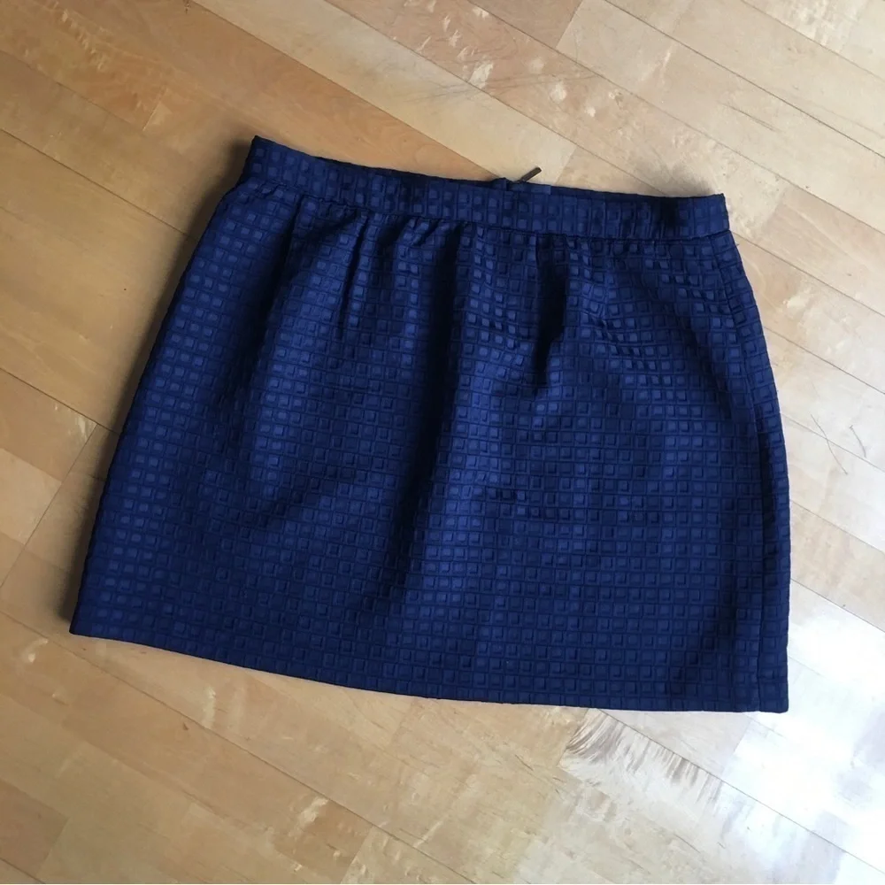 Katherine Barclay Mini Skirt, Abstract, Mod, Classic Navy Blue, Gold, Size 14